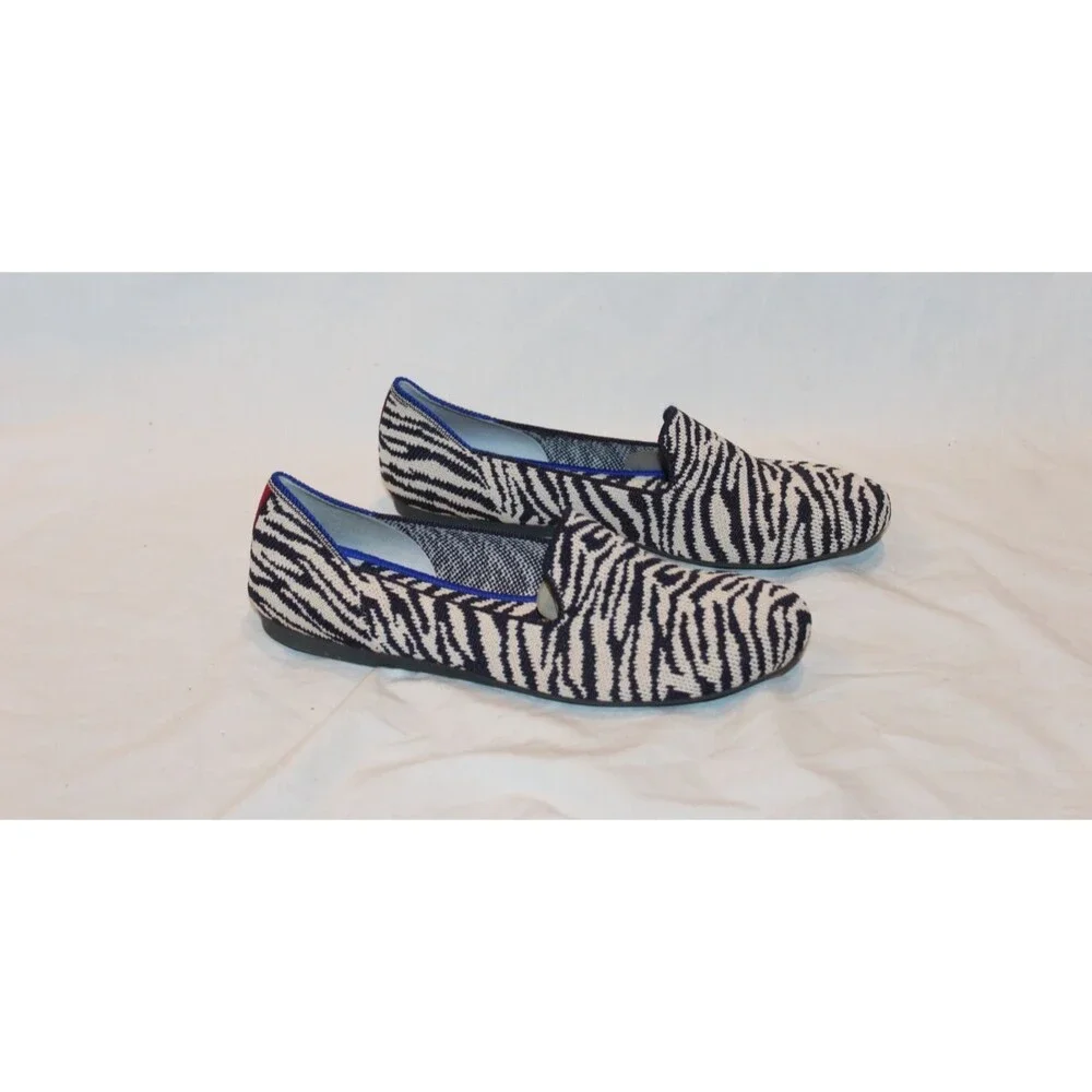 Rothy's Women's The Loafer Zebra Slip In Ballet Flats New SZ 6 Black White